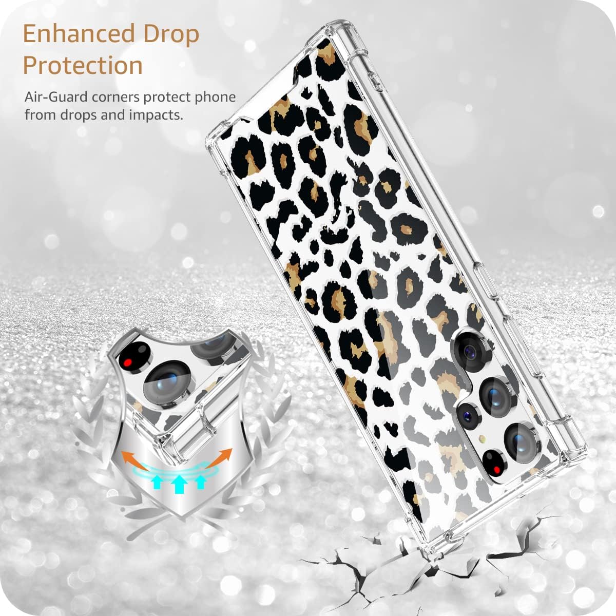 iDLike for Samsung Galaxy S22 Ultra Case, Clear Design with Leopard Print Phone Case for Women Girls, Slim Fit Hard Back Soft TPU Bumper Protective Cover for Galaxy S22 Ultra 5G,Black/Brown Cheetah