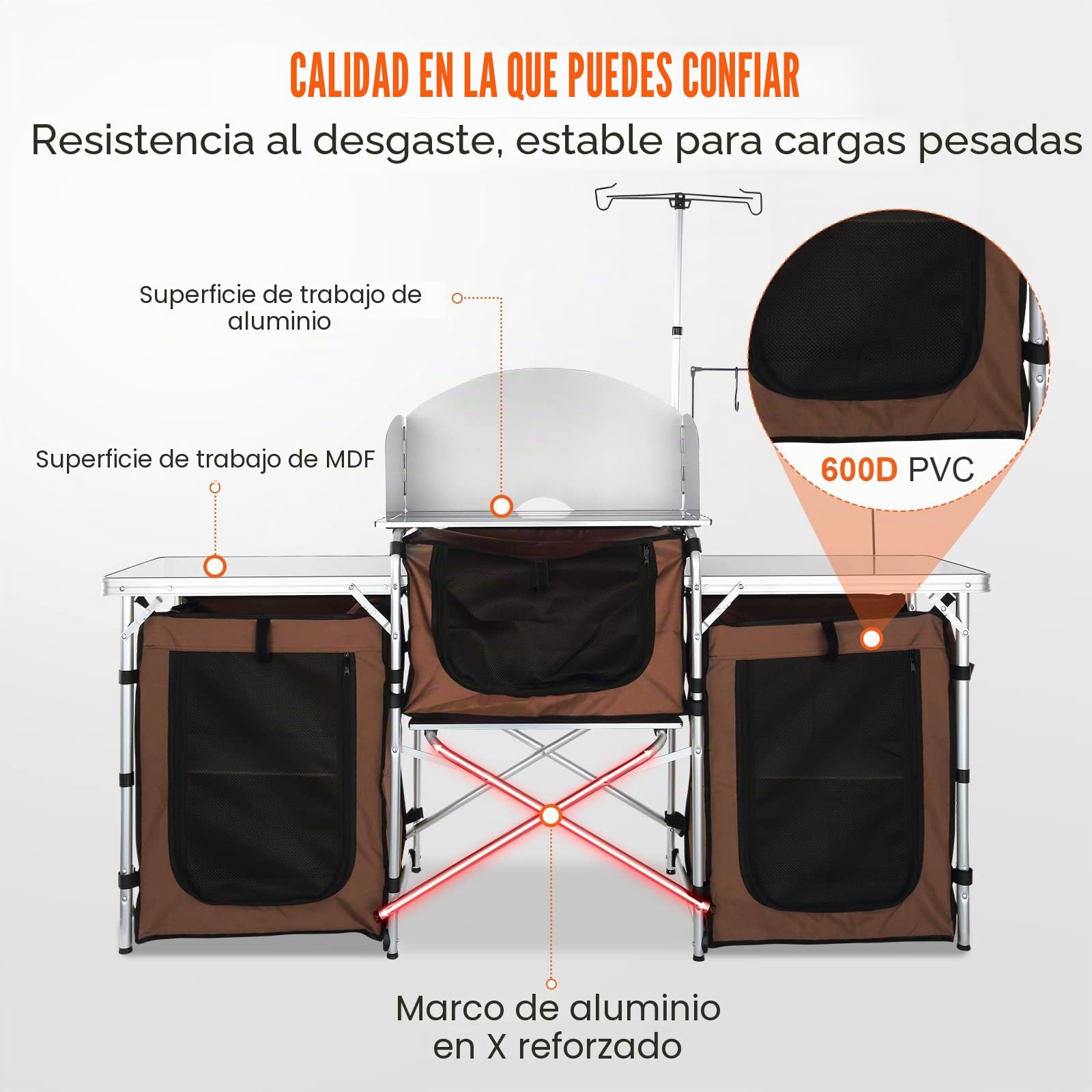 VEVOR Mueble de Cocina para Camping 174x176x46 cm Armario de Camping Plegable Portátil Estructura de Aluminio Altura Ajustable Mesa de cocina para acampar con Bolsa de Transporte para Barbacoa Pícnic