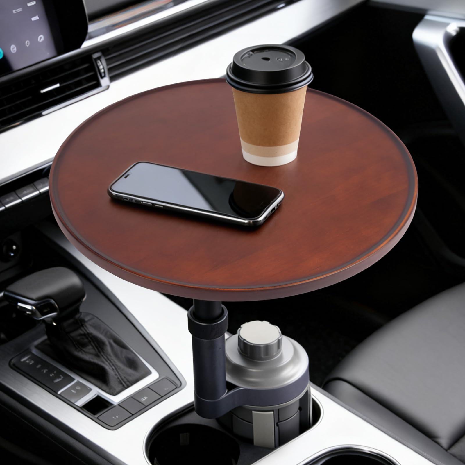 Xiake Bandeja de mesa de coche de 360 °, bandeja para coche y escritorio para portátil, universal, soporte para bebidas para coche, bandeja para aperitivos, compatible con Tesla Model Y/3, Ford F150