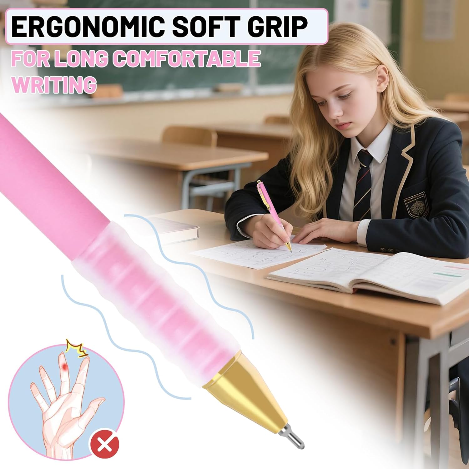 12 Pcs Smooth Writing Pens - 1.0mm Black Ink Ballpoint Pens with Super Soft Grip| Long Lasting Retractable Pen for School, Office & Home Supplies - Image 4