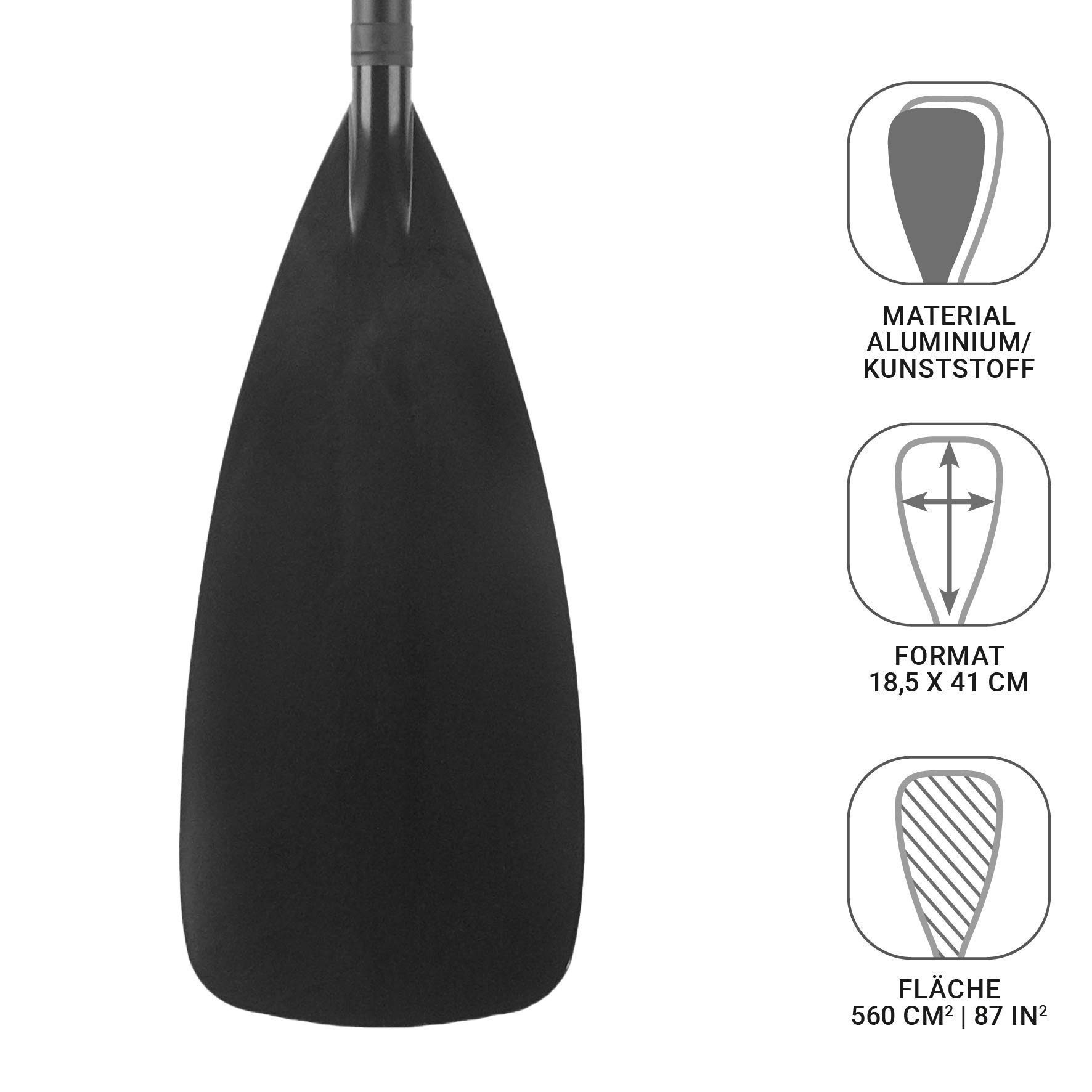 Premium SUP-Paddel für Stand up Paddling Board – robustes Alu-Paddel mit Kunststoffblatt – schwimmt ohne unterzugehen – kleines Packmaß (3-Teilig) – Größe individuell verstellbar