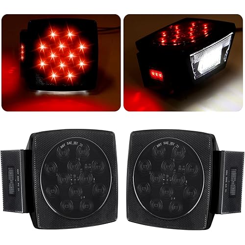 Square Led Trailer Tail Lights, 12V Smoked Red Square LED Submersible Trailer Lights Stop Tail Turn Signal Lights License for Utility Trailer Camper Truck RV Marine Snowmobile Left and Right