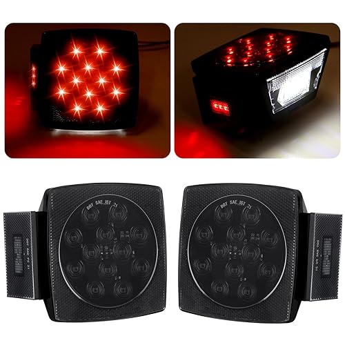 Square LED Trailer Tail Lights - 12V Smoked Red Submersible