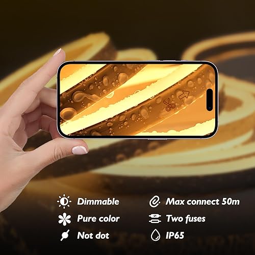 Miniatura 5 de Cuerda de luz LED de 110 V, regulable de 16.4 pies, tira de luz de neón comercial impermeable para exteriores, lista ETL, luces LED de neón blancas