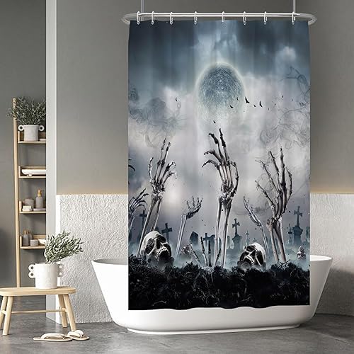 Miniatura 34 de Baocicco Juego de cortinas de ducha de fantasmas de Halloween, encantadores fantasmas de dibujos animados, divertidos trucos o tratos, cortinas de