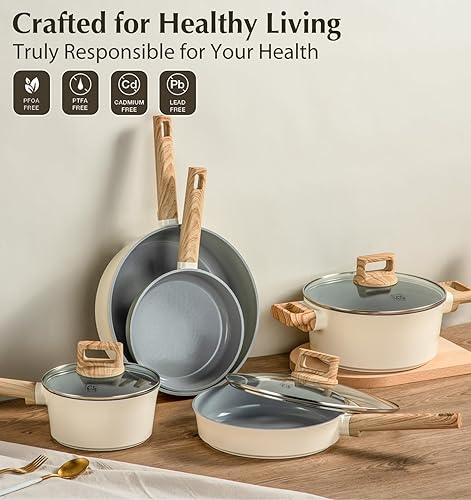 Miniatura 4 de KOCH SYSTEME CS Juego de utensilios de cocina de cerámica antiadherente, juego de 8 ollas y sartenes con asas que se mantienen frescas, juego de