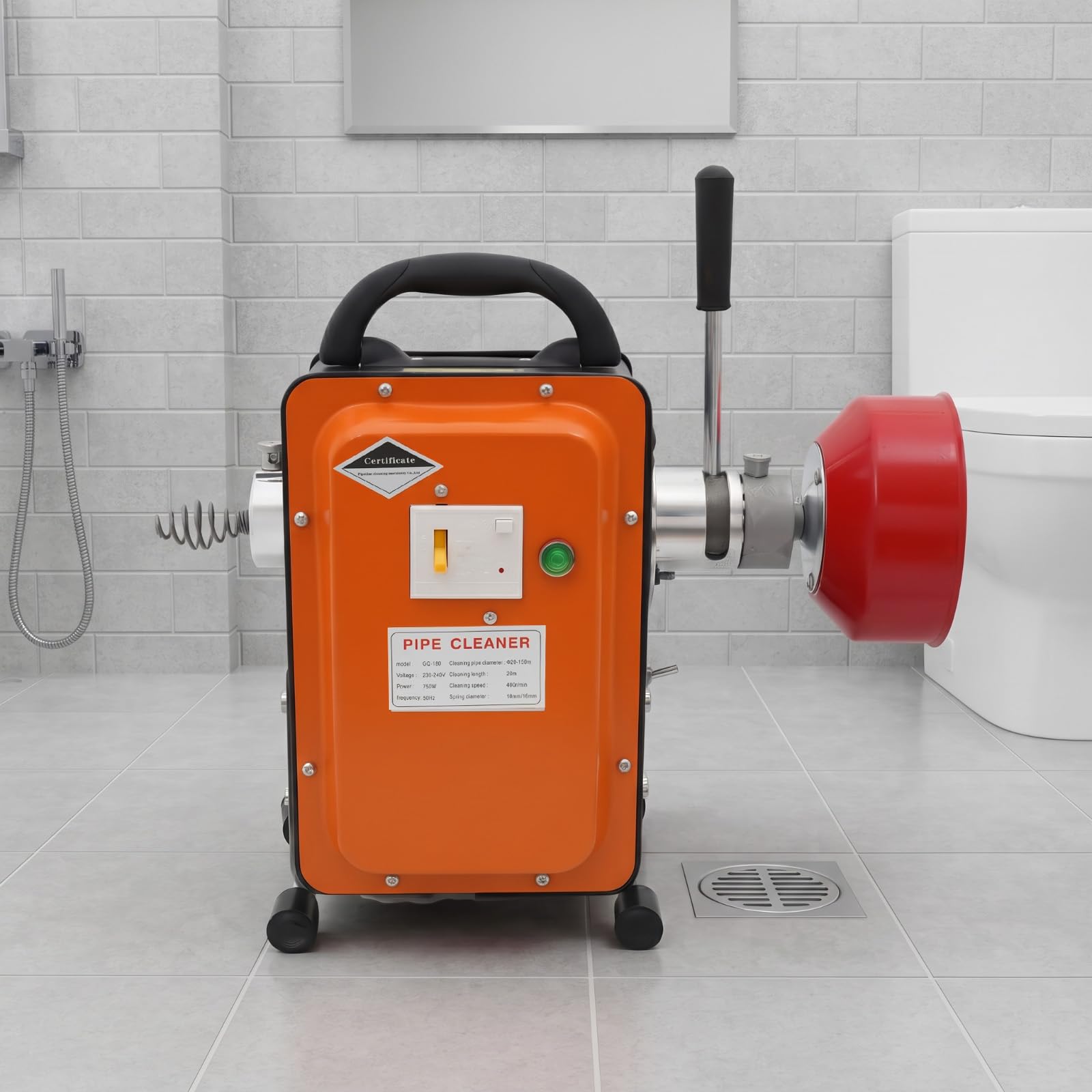 Rohrreinigungsmaschine 750W, 20m Spirale, Elektrischer Abflussreiniger mit FI-Schutz, Rohrreinigungsspirale Ø16mm & Ø10mm für Rohre Ø20-150mm, 400 U/min, für Haushalt, Restaurant, Fabrik, Schule