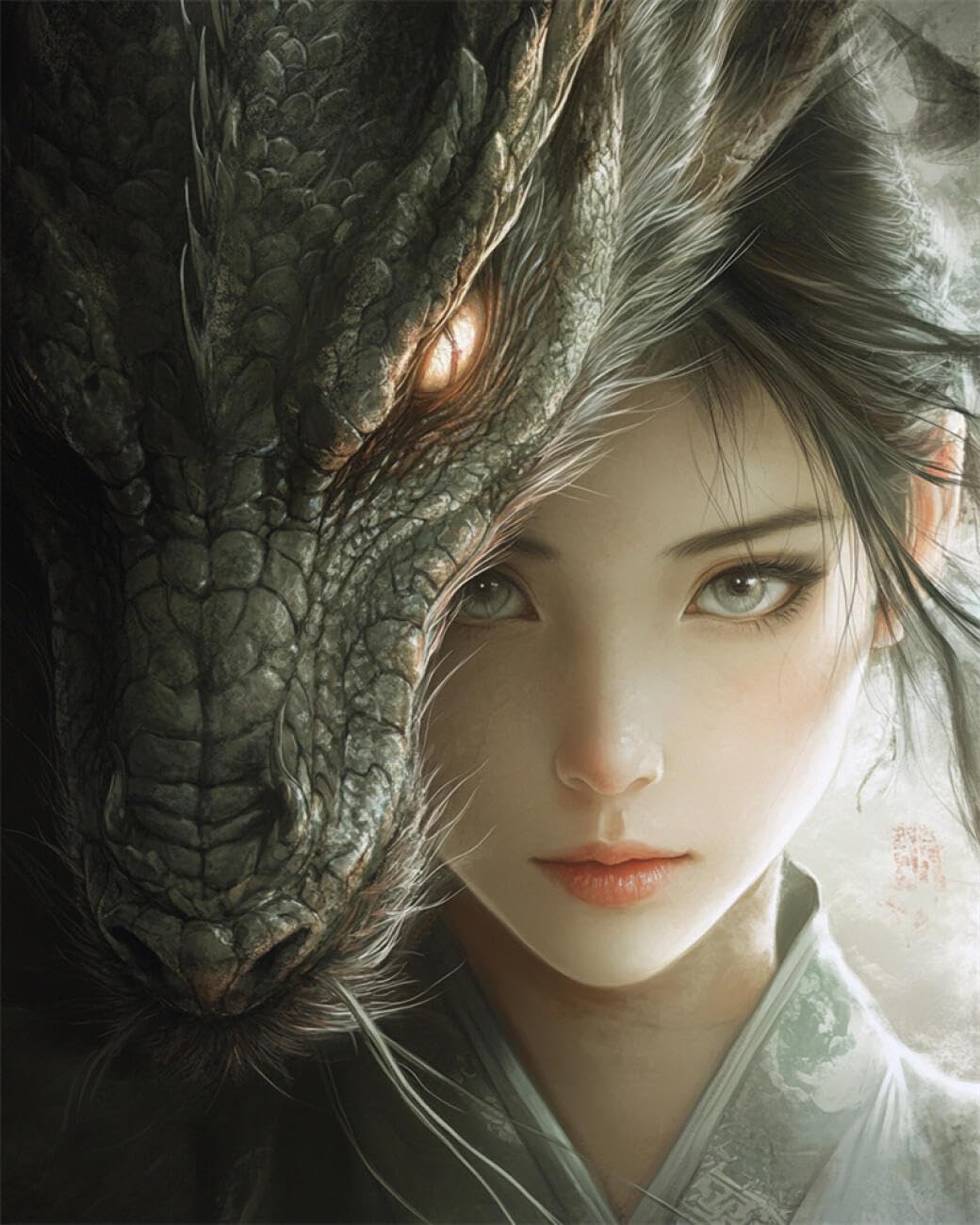 RKFLGEW Animal 14CT Cross Stitch Kits for Adults Eastern Women and Dragons Cross Stitch Kits Embroidery Starter Set for Beginners DIY Home Decoration 40x50cm