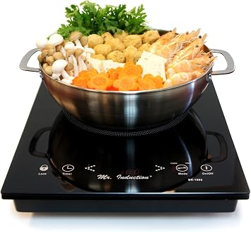 Mr. Induction SPT SR-1882-42BA Combination of 1650W Induction Cooktop Built-in + Stainless Steel Pot, Black, 1 INDUCTION COOKER AND 1 POT WITH LID