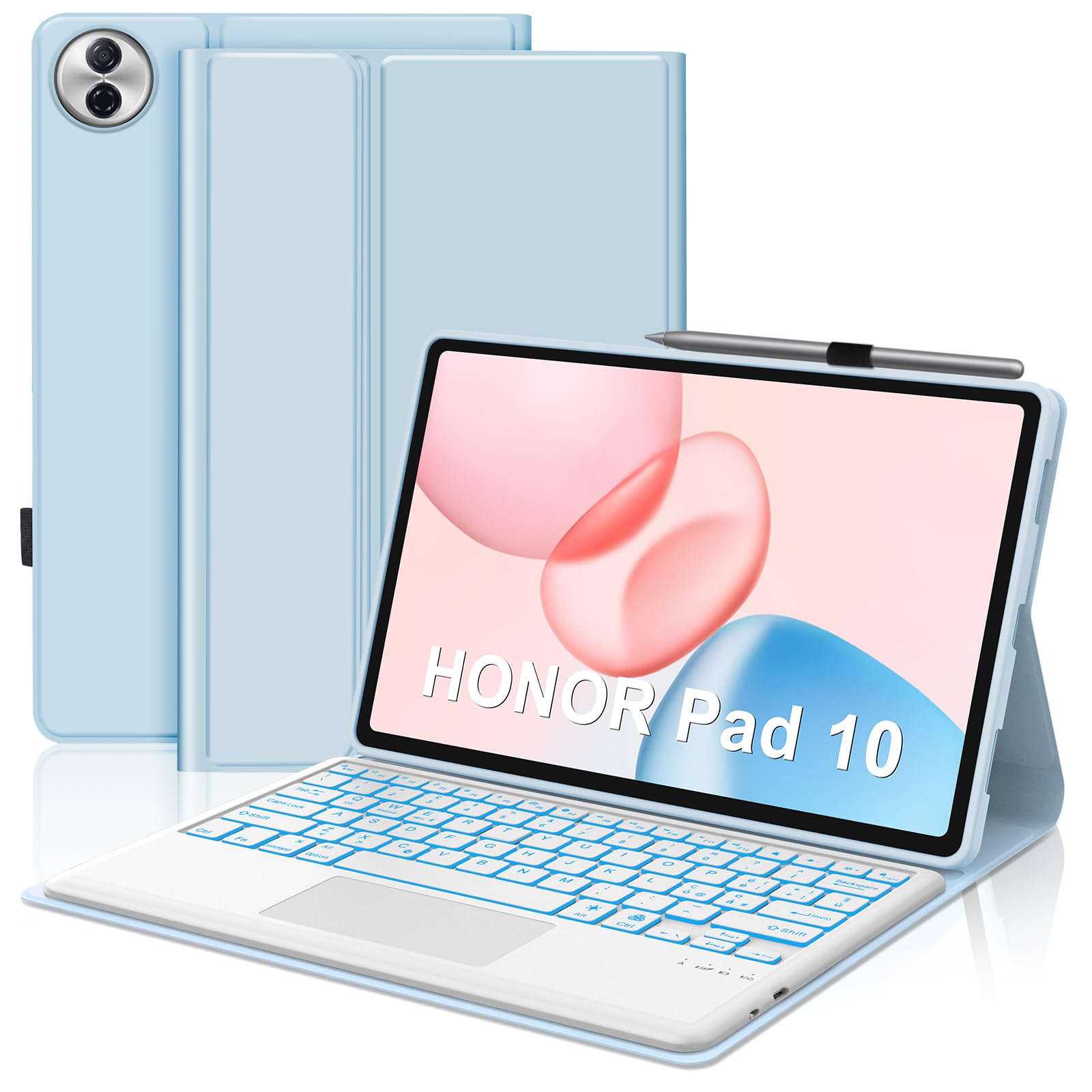 FOGARI Per Honor Pad 10 2025 12.1 Pollici Cover Tastiera | Custodia Tastiera Bluetooth Rimovibile con Touchpad per Ufficio/Studio/Scrittura, Keyboard Wireless Portatile, Azzurro