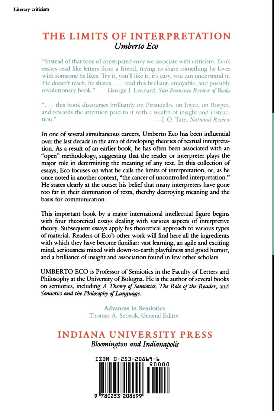 The Limits of Interpretation (Advances in Semiotics)
