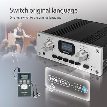 Retekess TT119 Church Translation System, Assistive Listening System, 300m/980ft, Support Stereo Input, Recording Function, Simultaneous Interpretation Devices for Court (1 Transmitter 10 Receivers)