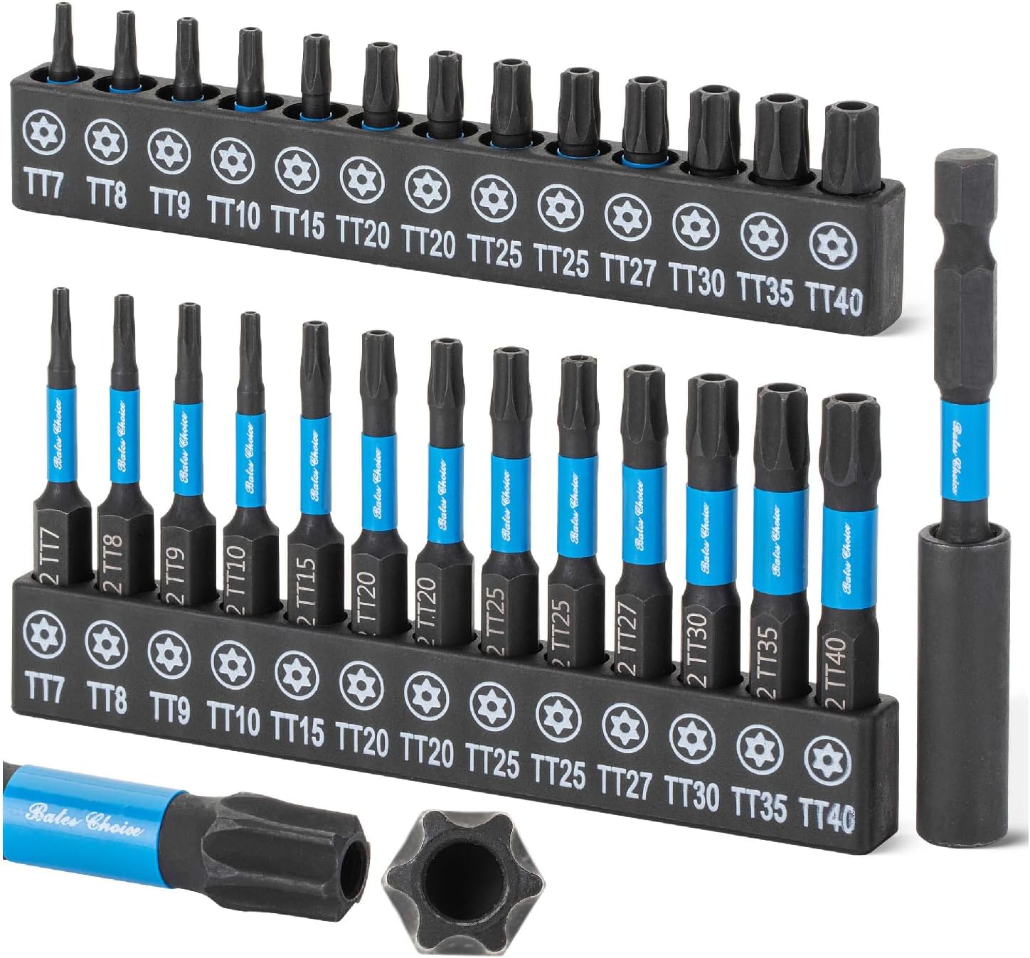 Bates- Impact Torx Bit Set, 27 pcs, 1" and 2" Long, 1/4" Hex Shank TT7-TT40, Security Torx Bit Set, Tamper Proof, Magnetic Holder and Storage Case