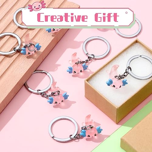 Miniatura 3 de Henoyso 12 llaveros luminosos de ajolote que brilla en la oscuridad 3D de dibujos animados de ajolote llavero de cumpleaños regalos de fiesta de