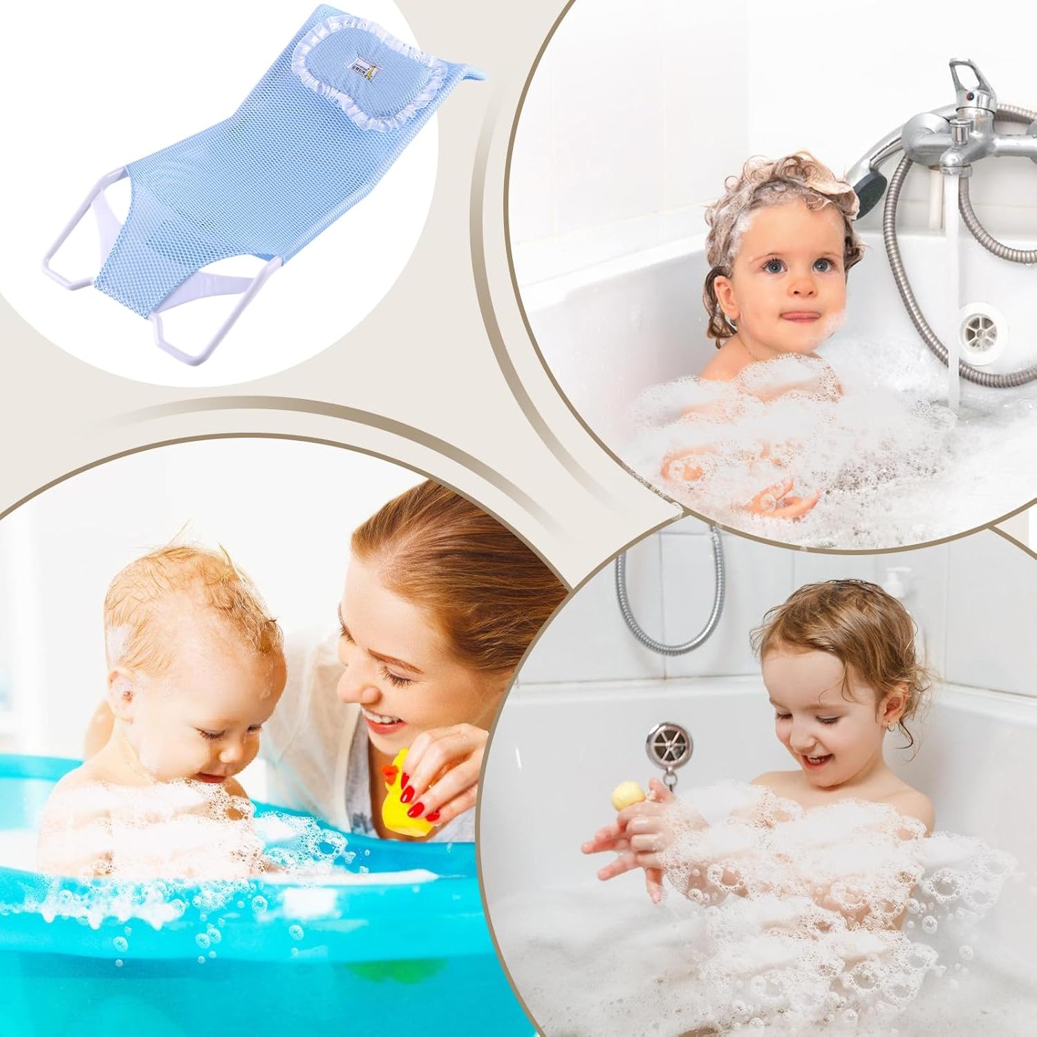 Bathroom Shower Support Seat Pad 58x28x4.2 Cm Baby Bath Support Net PP and Mesh Adjustable Antiskid Bathing Net Cushion Comfortable Soft Cushion for 0-6 Months Old Toddler Girls