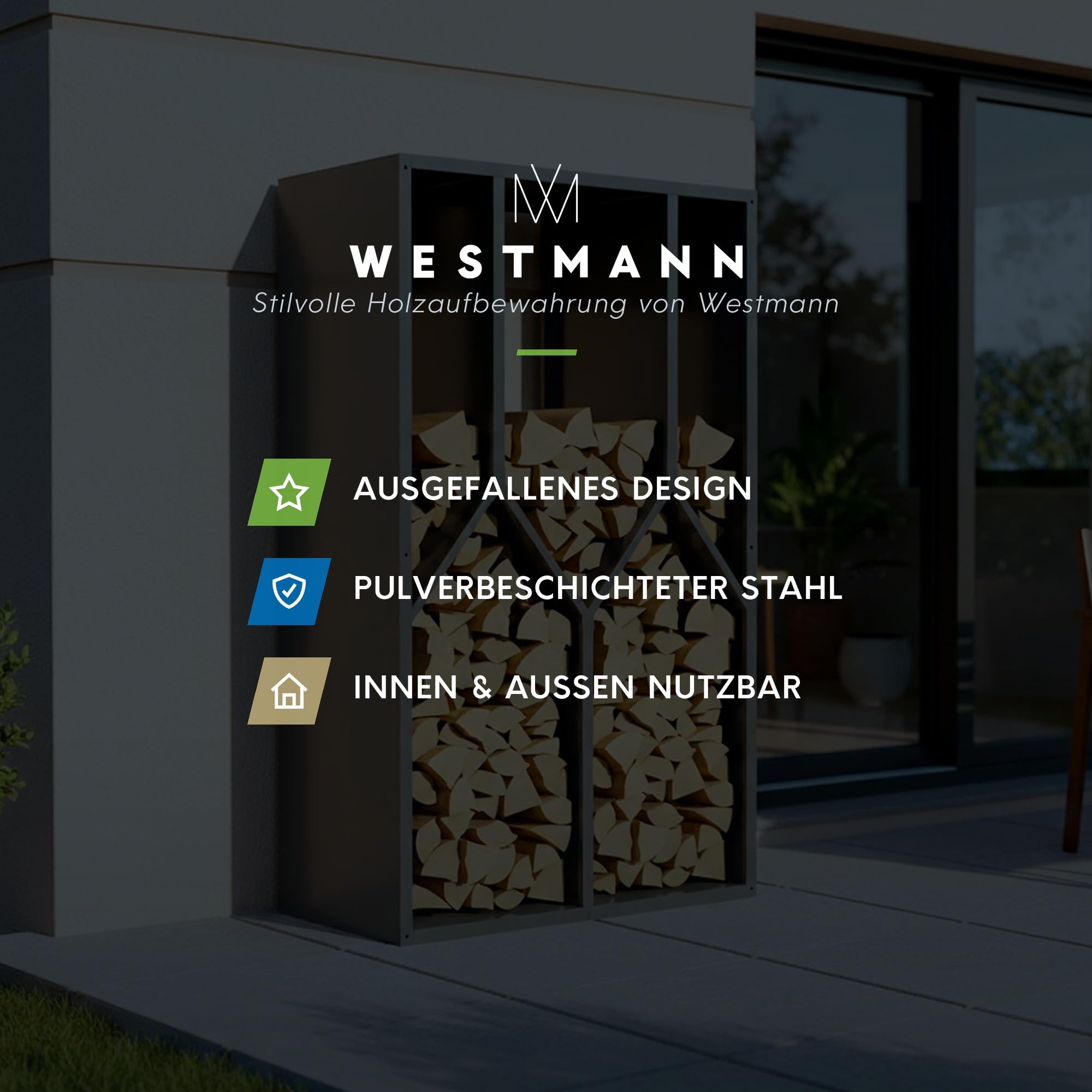 WESTMANN Castra B Kaminholzregal Metall für Innen und Außen 95x50x160 cm