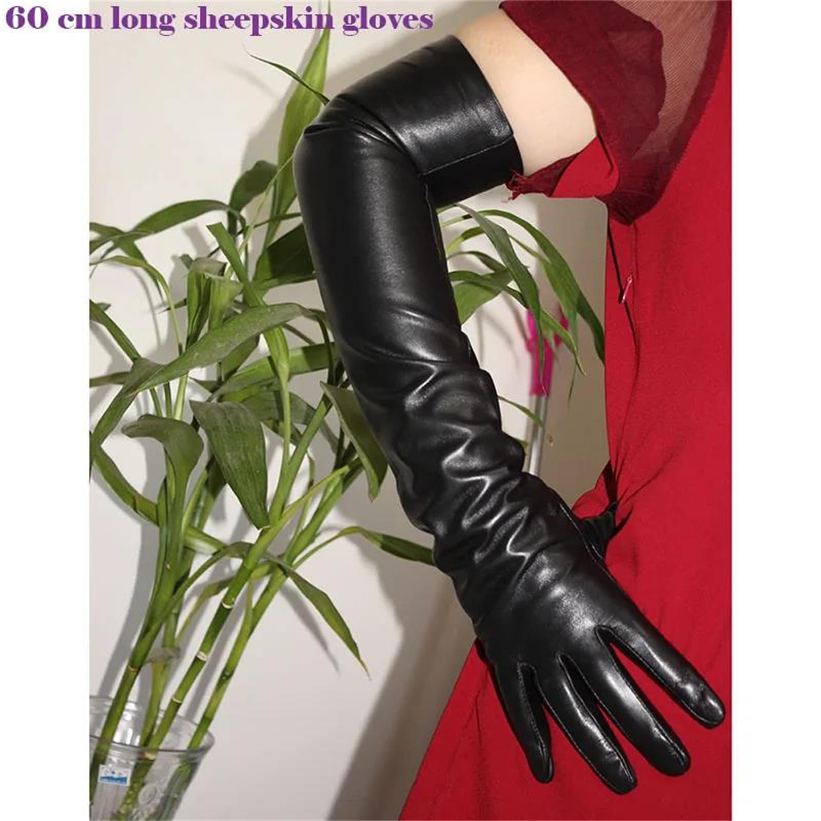Lange Damen-Handschuhe aus echtem Schaffell, ellbogenlang, Touchscreen, Winter, warm, mit Fleece gefüttert, Fahrhandschuhe