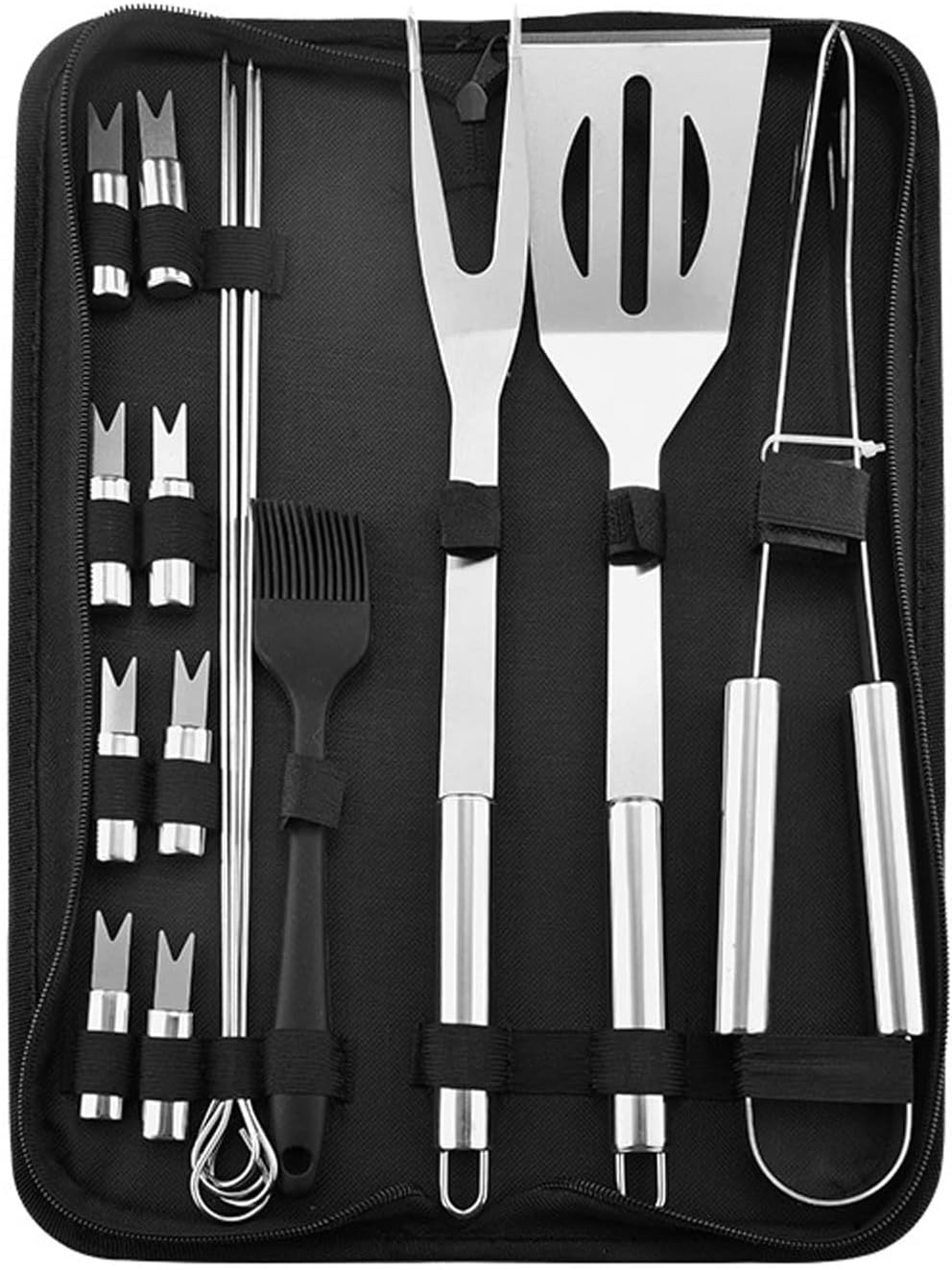 Portable Camp Cooking Utensil Set, Stainless Steel Grilling Kit, Grill Accessories, BBQ Tools Set, Suitable for Travel, Picnics, RVs, Camping, BBQs (16pcs)