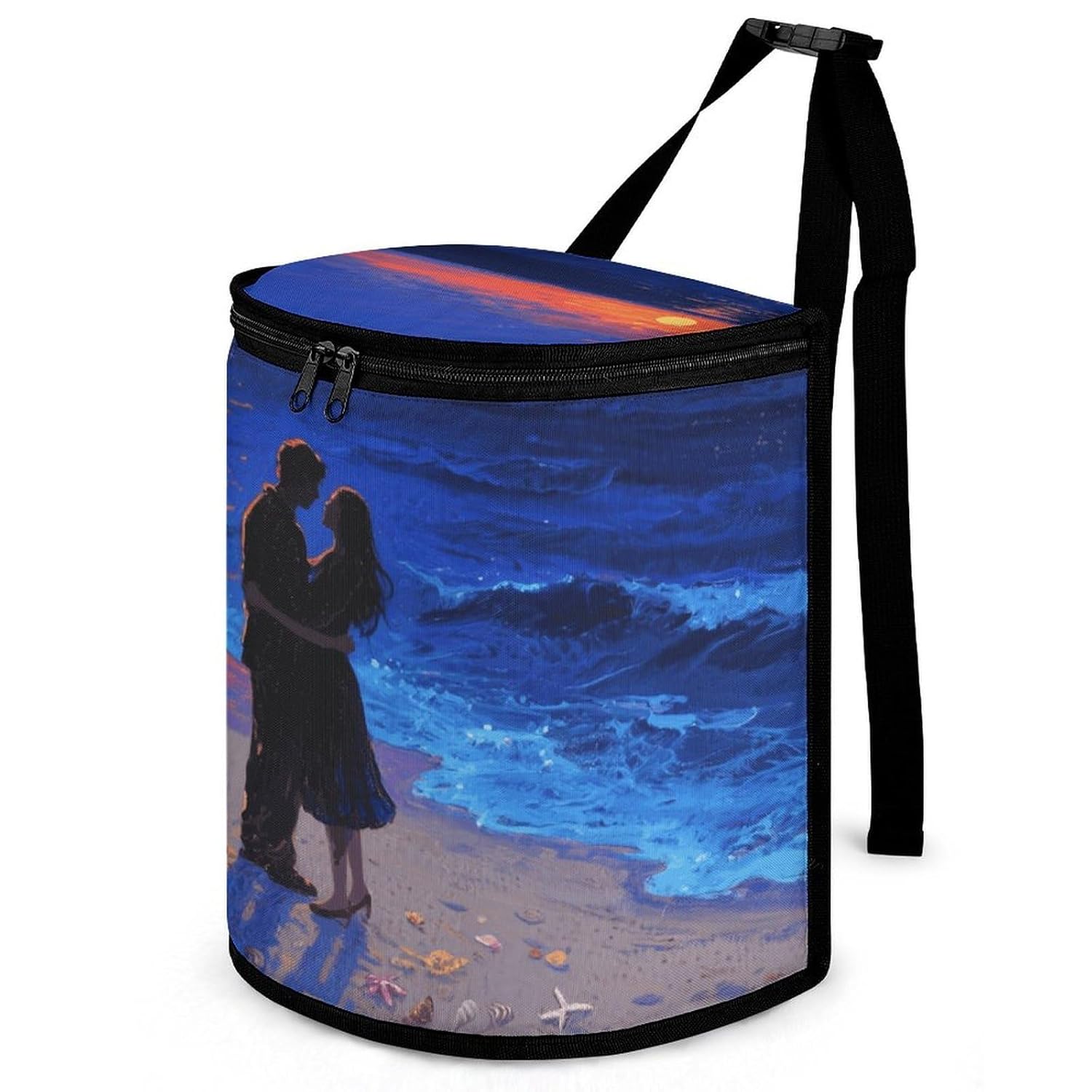 MUSM Leakproof Car Trash Can 2.5 Gallon, Durable Automotive Garbage Bag with Waterproof Liner, Beach Sunset Trash Bag for Car, Truck, RV & Bathroom