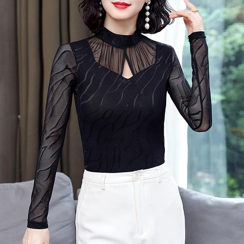 blusas de cuello alto de encaje