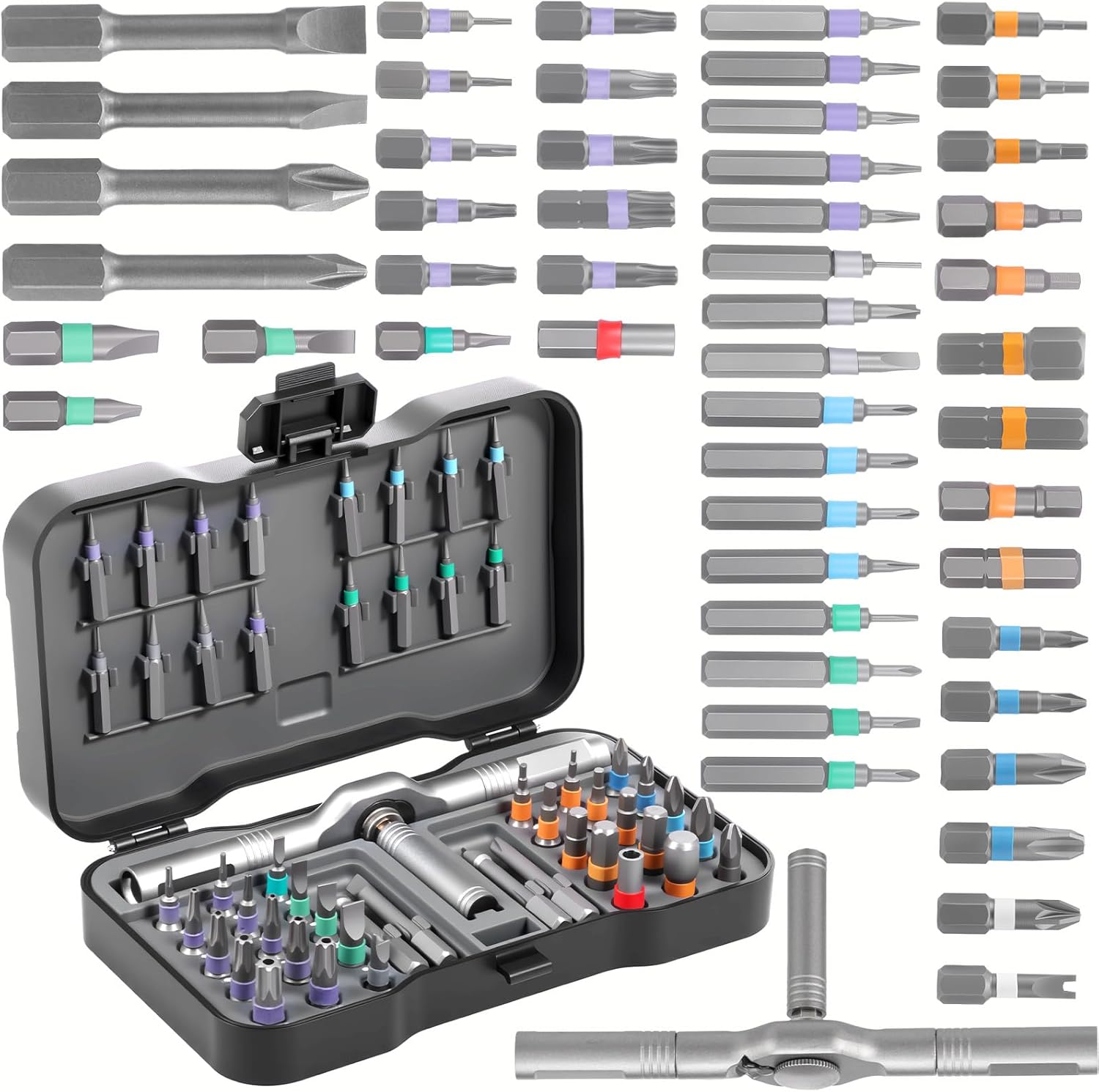 Magnetic Ratchet Screwdriver Set, 50 in 1 Multi Bit DIY Magnetic Screwdriver Set, Combination Ratchet Bit Handle Set Portable Repair Tool Kit for Christmas Furniture Computer Bicycle