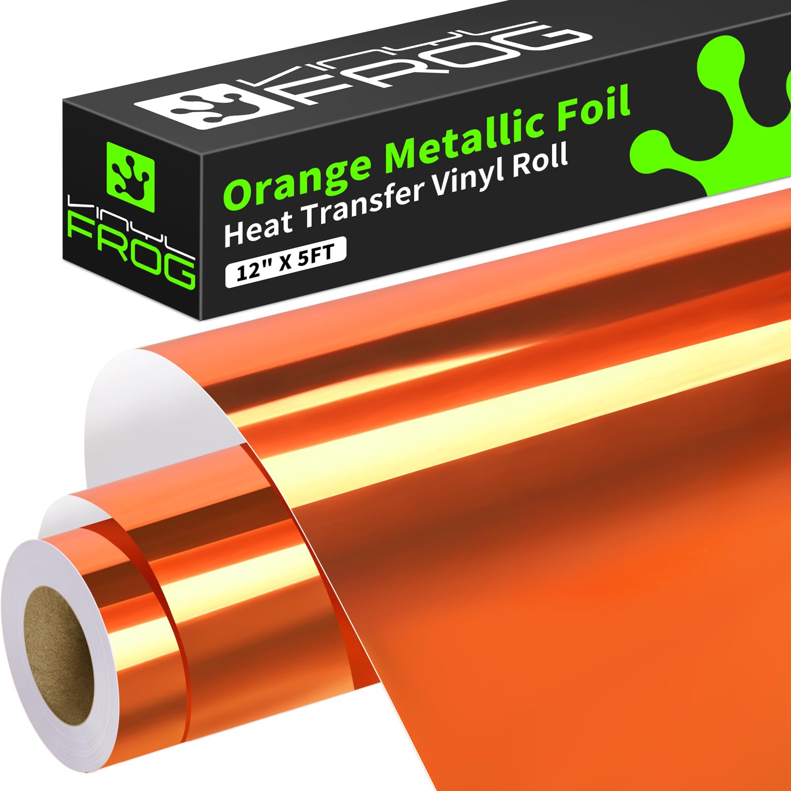 Vinyl Frog Metallic Foil HTV Vinyl Roll 12" x5ft Orange Chrome Heat Transfer Vinyl Iron on Vinyl Easy to Cut & Weed DIY Heat Press Design for T-Shirts — image 1