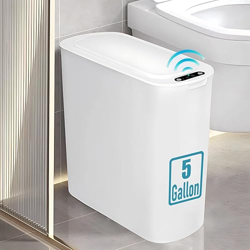 TIPGO Bote de basura de 5 galones Motion Senor con tapa, cubo de basura automático sin contacto, cesta de basura inteligente de plástico para