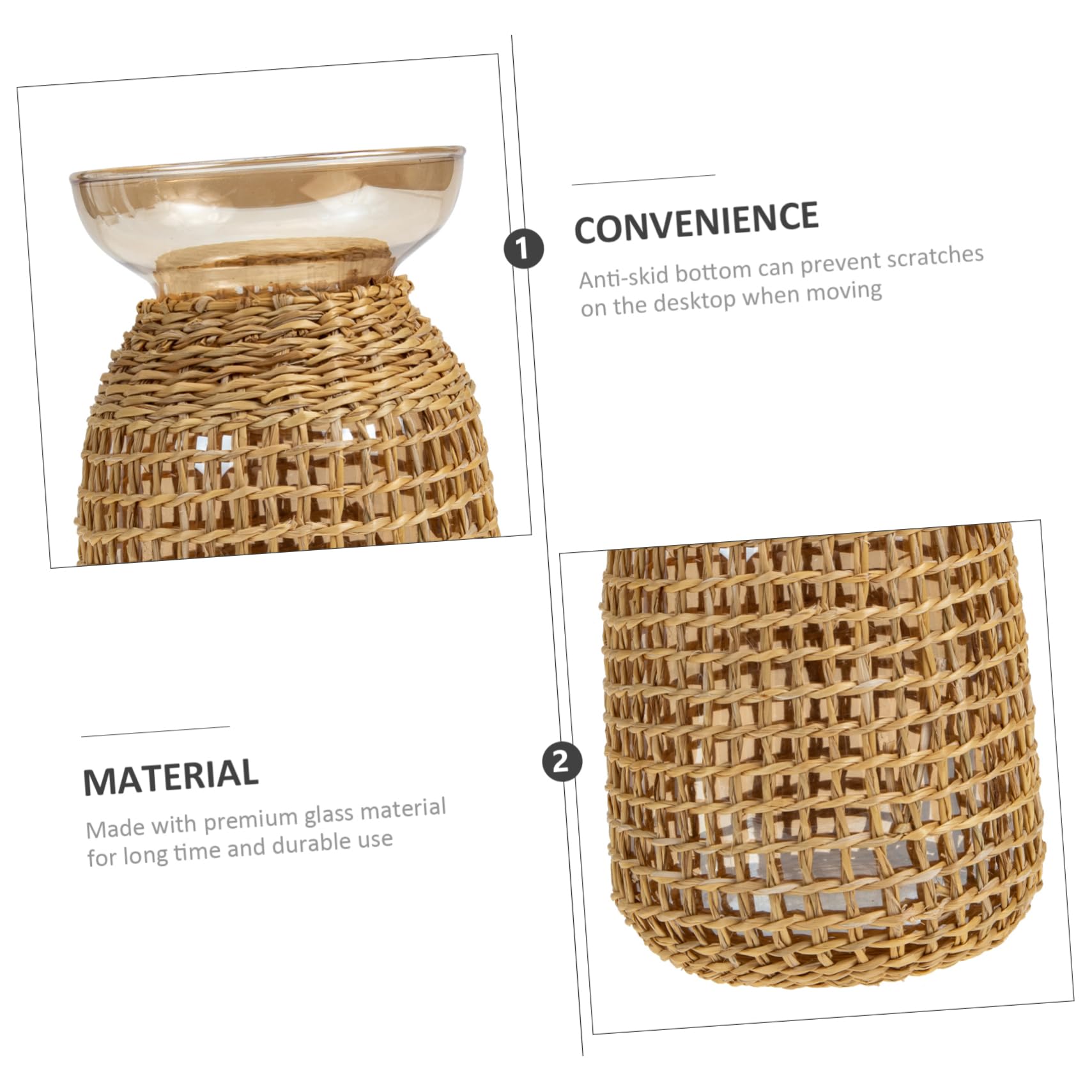 DECHOUS 4 Pcs Rattan Glass Vase Round Glass Vase Woven Flower Va 並行輸入品 DECHOUS Vintage Glass Vase Straw Cover Rattan Small Flower