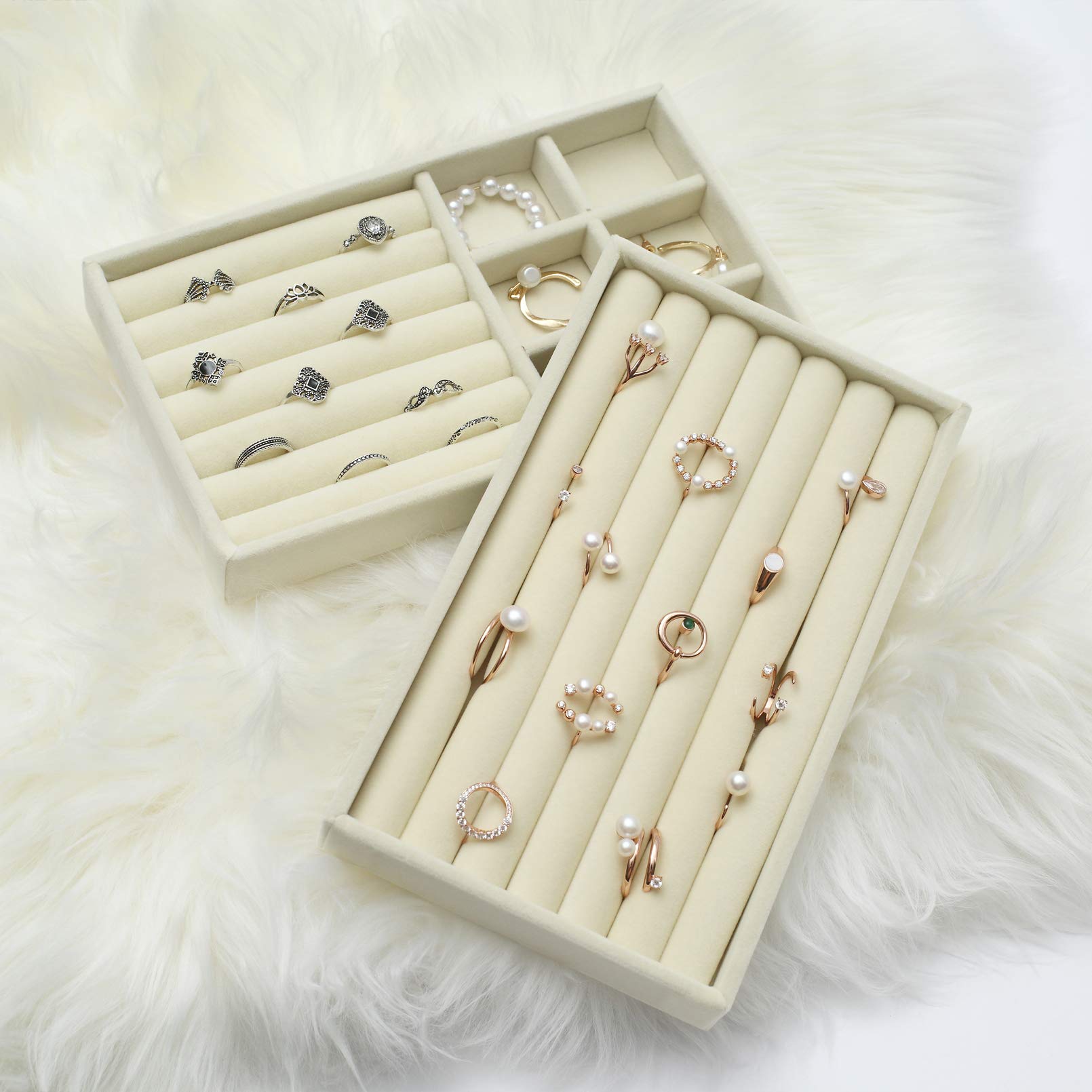 Lot De 9 Plateaux à Bijoux Velours Empilables - Organisateur Tiroir Pour Boucles D'Oreilles Et Bagues