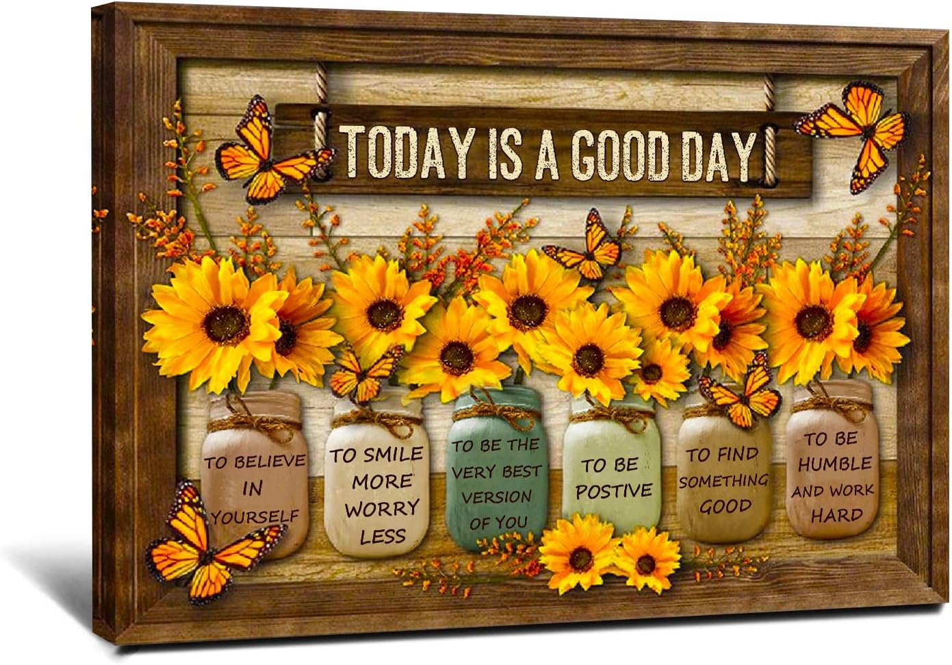 iFamilyCanvas Butterfly Sunflower Wall Art Painting Today Is A Good Day Canvas Print Wall Decor For Living Room Bedroom Bathroom Office Home Decor Ready To Hang 8x12inch