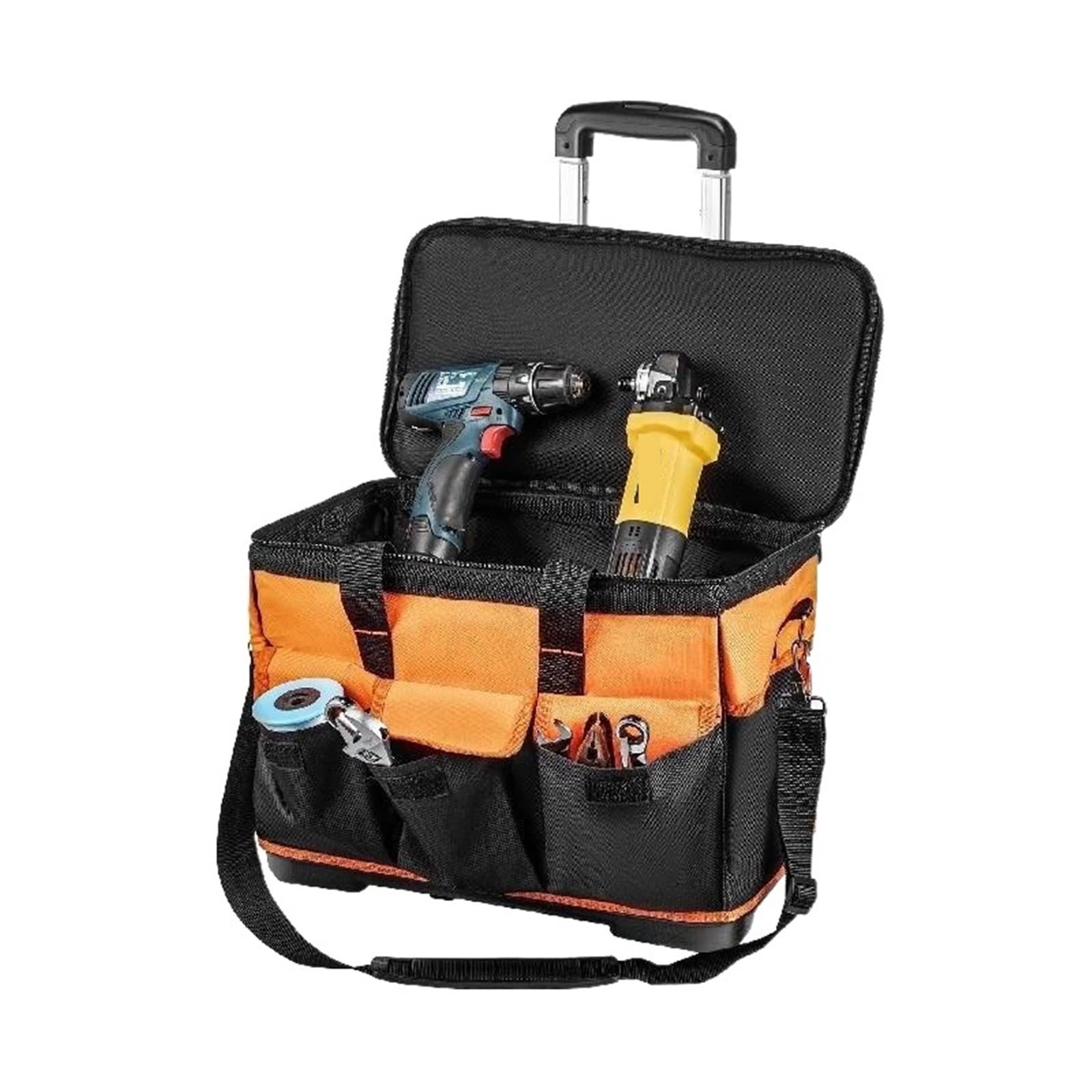 20in Rolling Tool Bag Portable Electrican Repair 17 Pockets Wheeled Folding Large Thick Waterproof Storage Organizer Tote