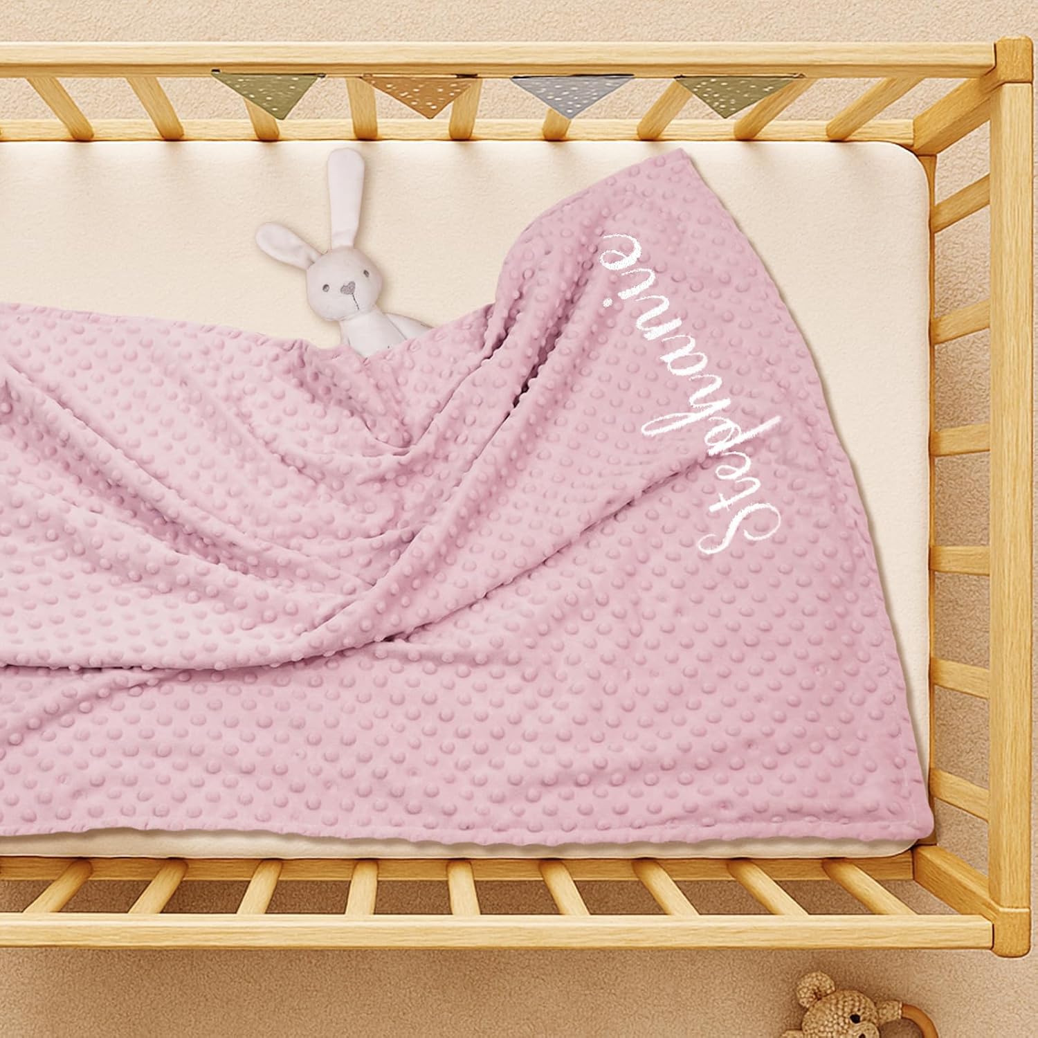 Personalized Baby Blanket,Personalized Gifts for Girls,Custom Embroidered Blanket with Name,Super Soft Double Layer Dotted Backing Nursery Minky Dot Blankets