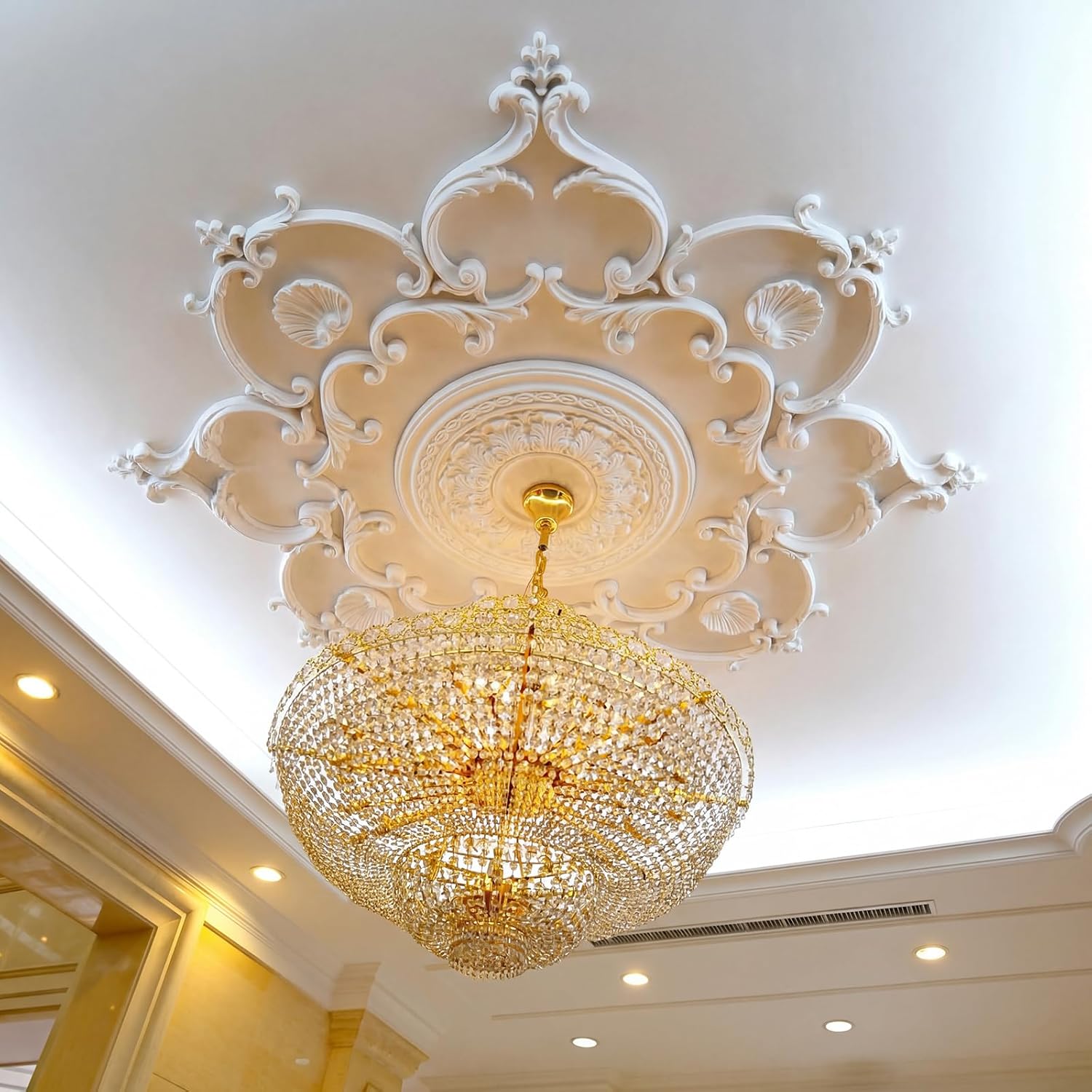 Nuanchu 38.6'' Large PU Ceiling Medallion Combination Decorative 2.36'' ID French Style Chandelier Base Ceiling Medallion for Light Fixtures Victorian Rosette Light Covers for Chandeliers(Lively)