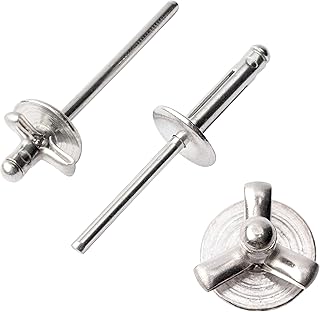 ISPINNER 50pcs 3/16" x 4/5" Large Head Tri-Fold Exploding Aluminum Pop Rivets (Silver)