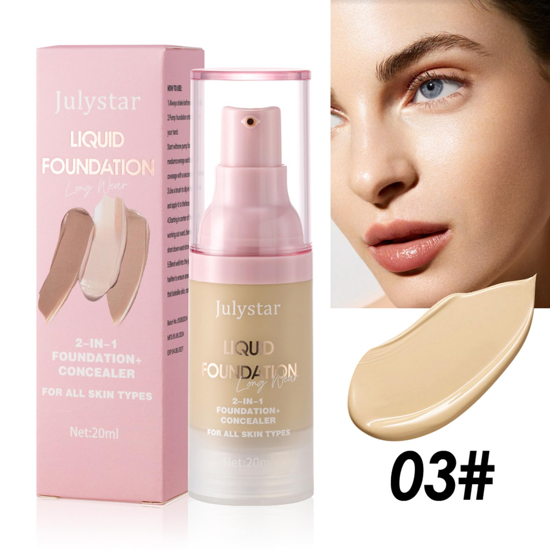 Matte Liquid Foundation, Long-lasting Waterproof 24H Full Coverage Makeup, Hydrating & Lightweight, Conceals Imperfections - Image 2