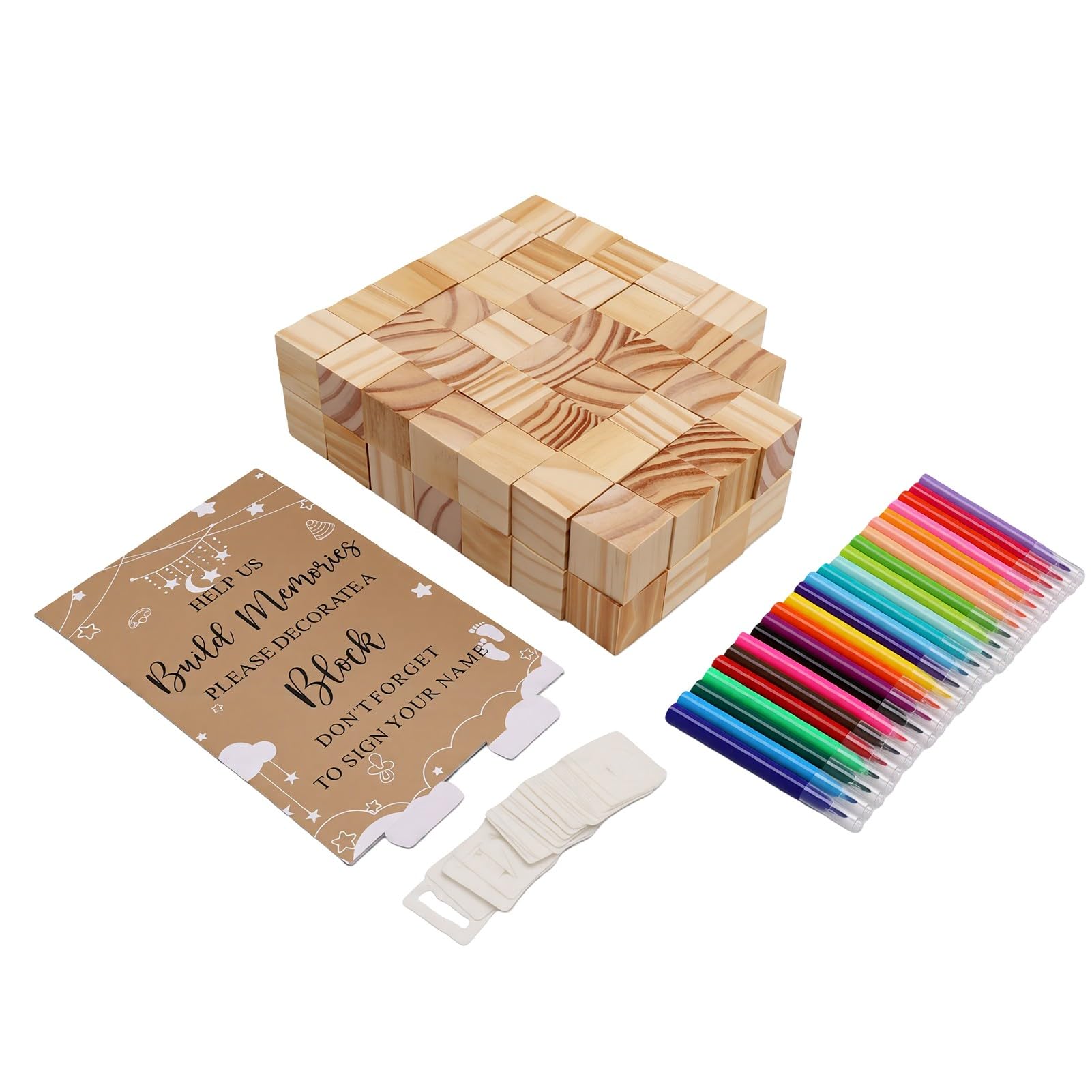 Karlak 147 Pezzi Set di Giochi di Blocchi Fai-da-te per Feste per Bambini Attività Costruzione Divertente e Creativa Docce Bambini Blocchi Legno Kit Artigianale 80 42 Stencil