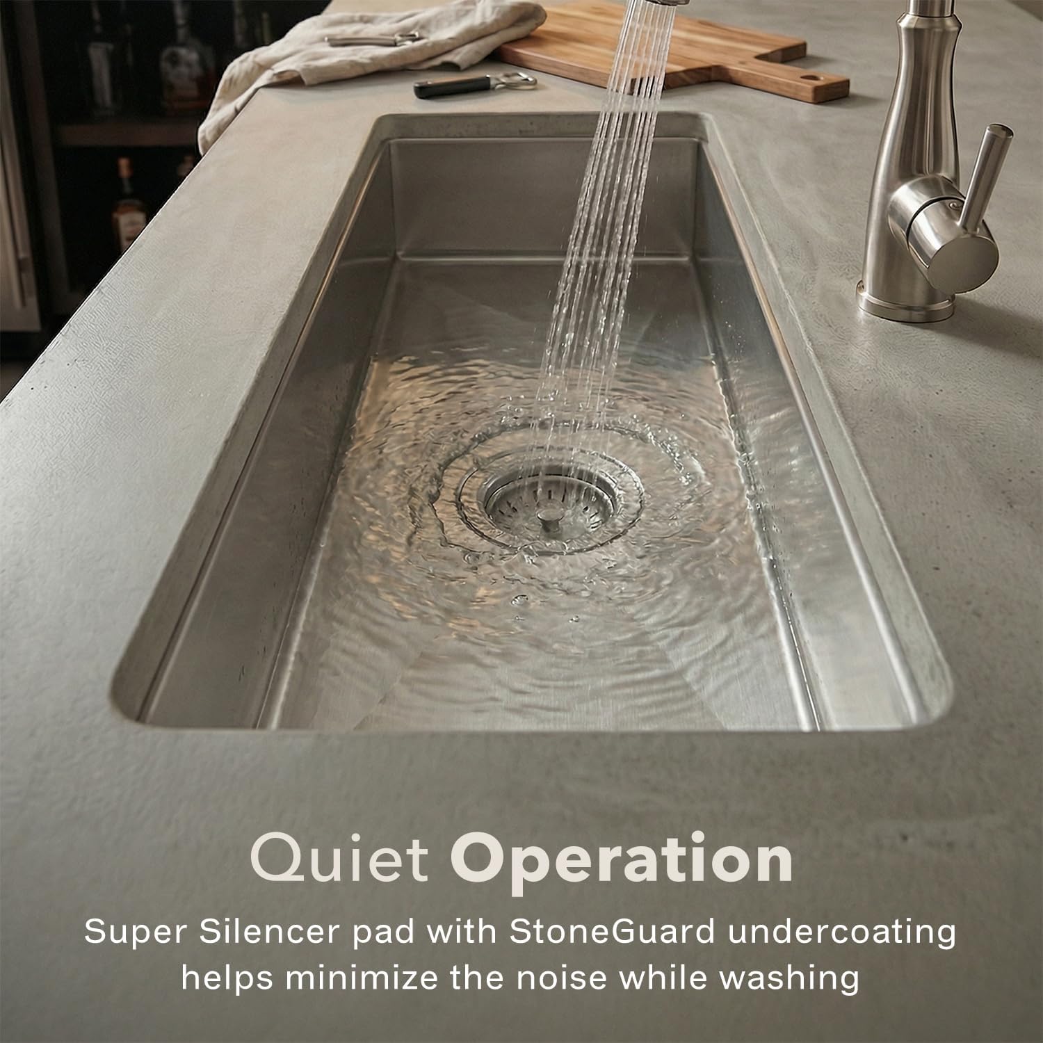 Houzer CTB-3285 Contempo 30 Inch Trough Series Stainless Steel Bar Sink, Single Bowl, Satin Finish, Strainer and Bottom Grid Accessories Included