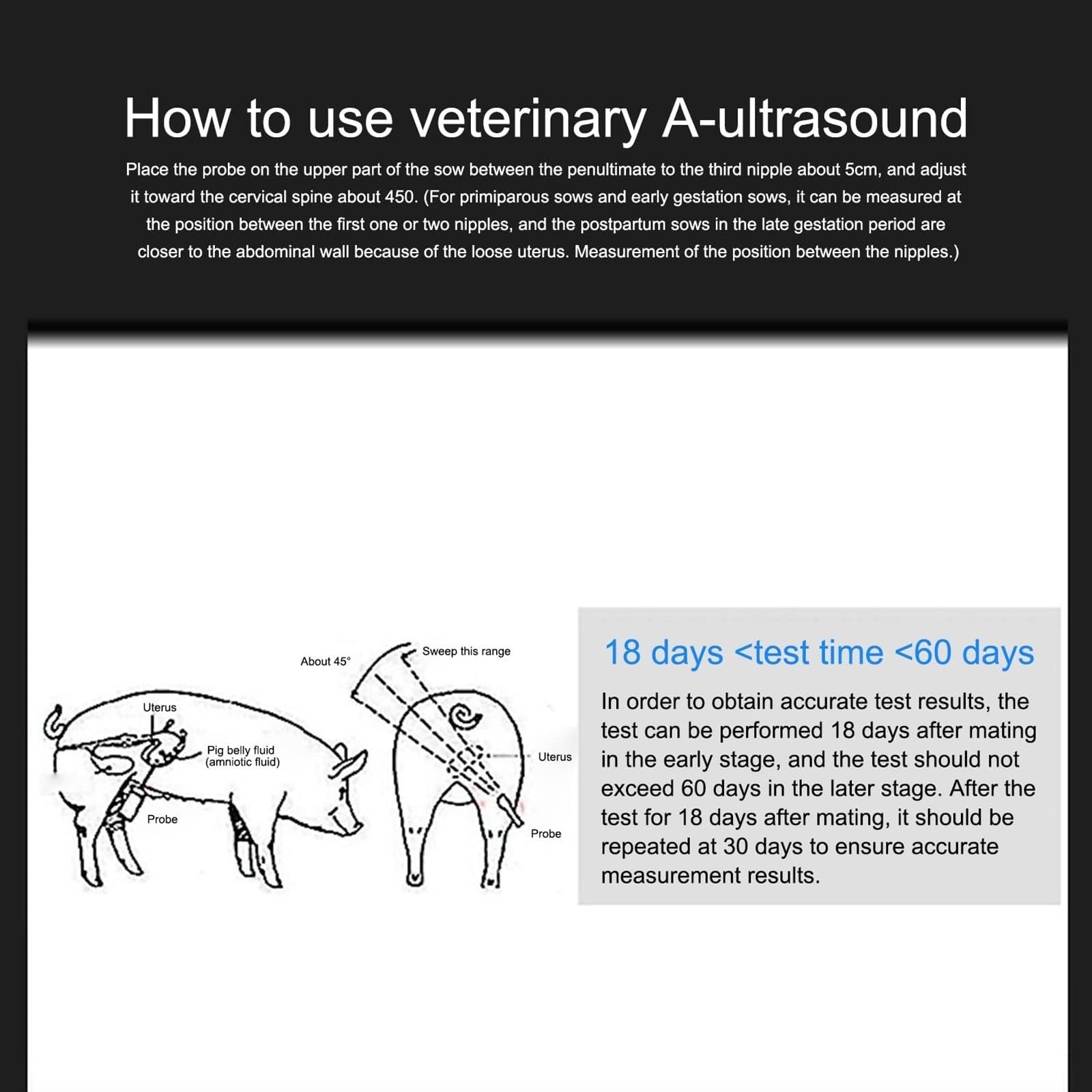 Detector de embarazo veterinario, comprobador ultrasónico portátil for animales con sonda impermeable, detector de embarazo portátil, comprobador de ovulación veterinario for granjas ganaderas