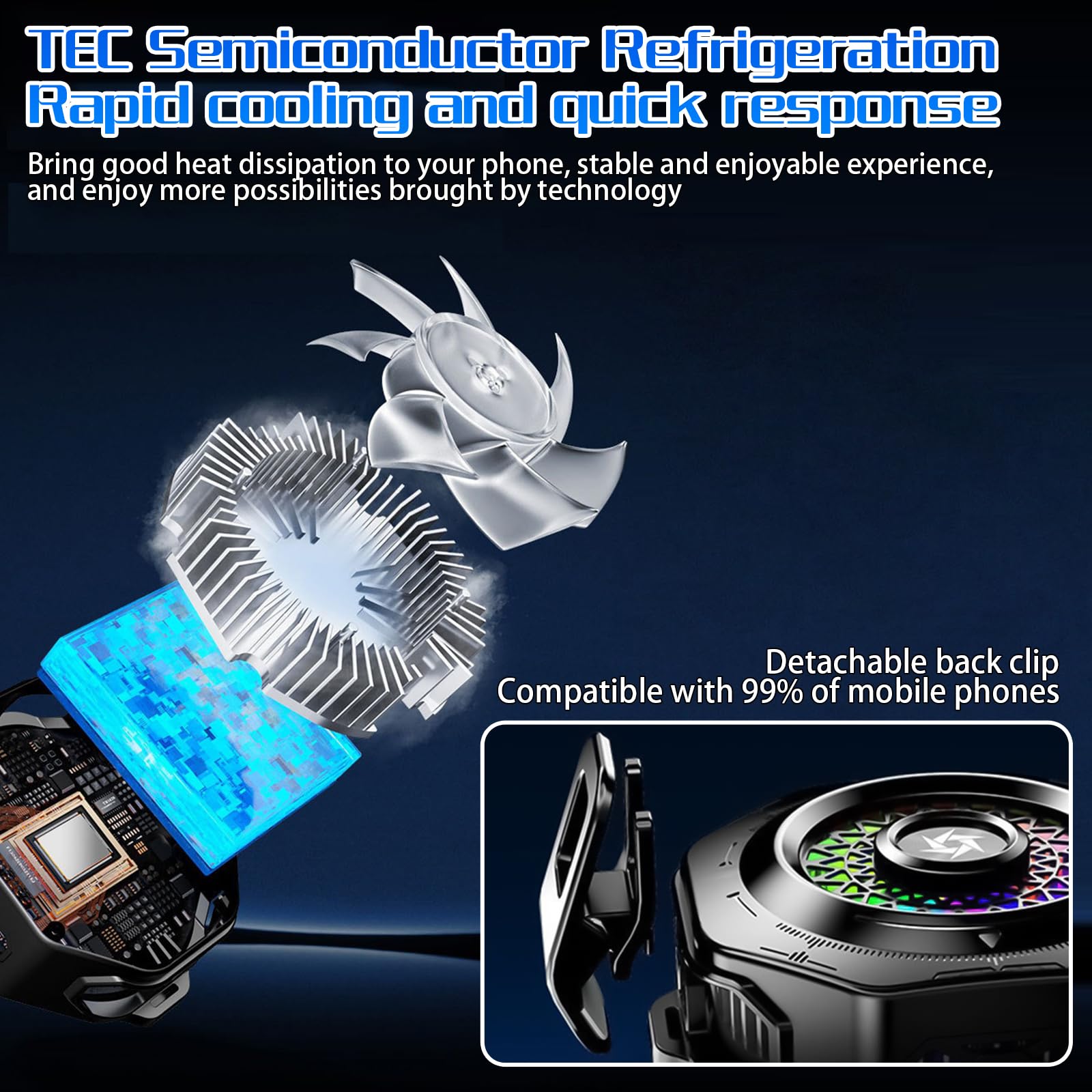 Ventilador para Movil, Enfriador para Celular con Iluminación RGB, Visualización De Temperatura En Tiempo Real, para Móviles, Tabletas E iPad