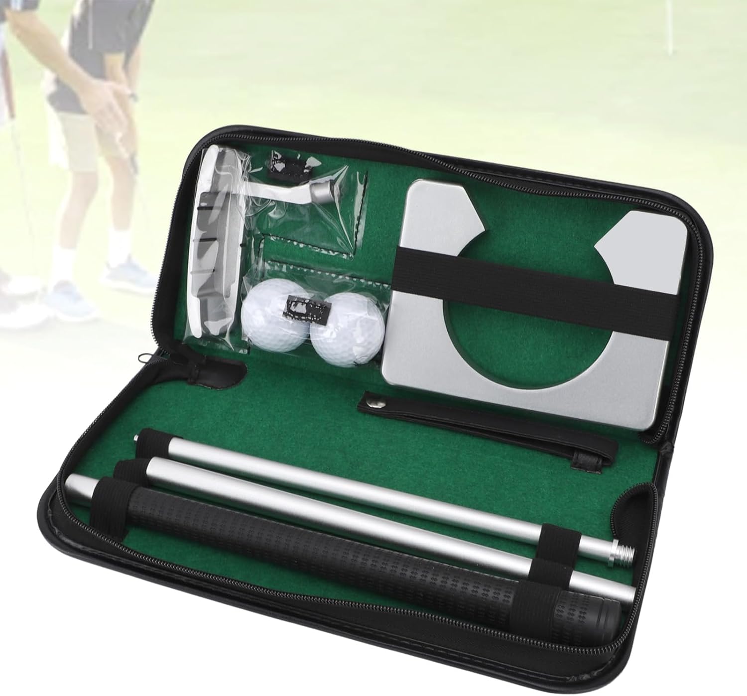Putting Ball Game Set High Simulation Interlocking Putter Design Indoor Outdoor Golf Practice Equipment Kit with Storage Bag Zinc Alloy Aluminum Alloy