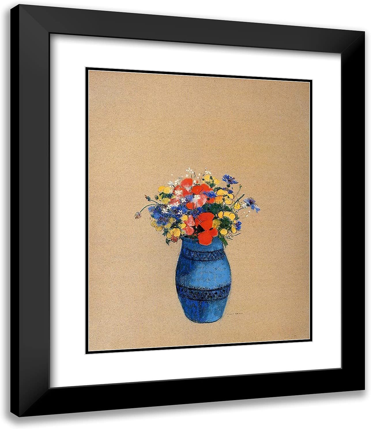 ArtDirect Redon, Odilon 20x24 Gold Ornate Framed Art Print with Double Matting Titled: A Vase of Flowers Xlll