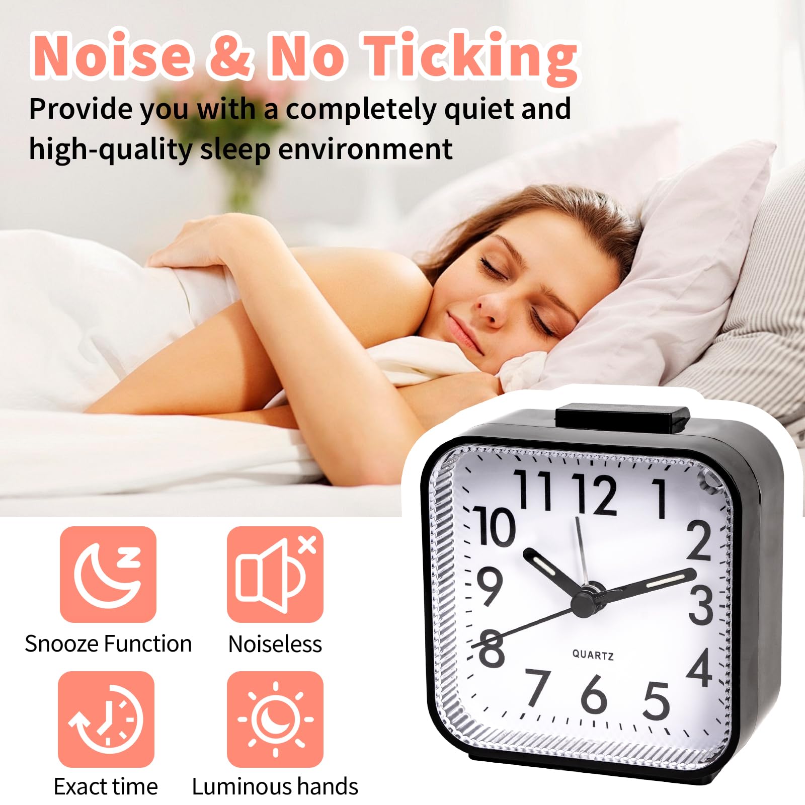 Lot De 2 Réveils Analogiques Silencieux Avec Lumière Et Snooze - Idéal Voyage Et Gros Dormeurs