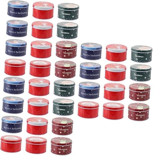 Abaodam 36 cajas de tarro de caramelo de Navidad, pequeños tarros de dulces con tapas, latas de galletas festivas, lata de galletas de Navidad, lata