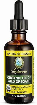 Louianna - Organic Wild Oregano Oil, Pure Oil of Oregano Drops, with 80 Percent Carvacrol, for Oral or Topical Use, 30 mL