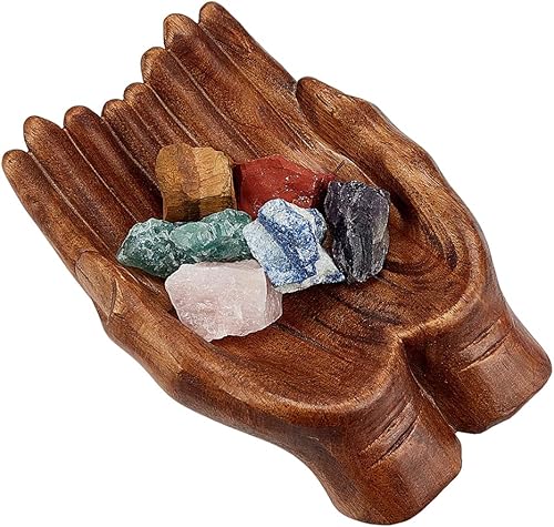 AHANDMAKER Cuenco decorativo a mano tallada, soporte de cristal para exhibición de piedras, bandeja de cristal, estante de exhibición de cristal,