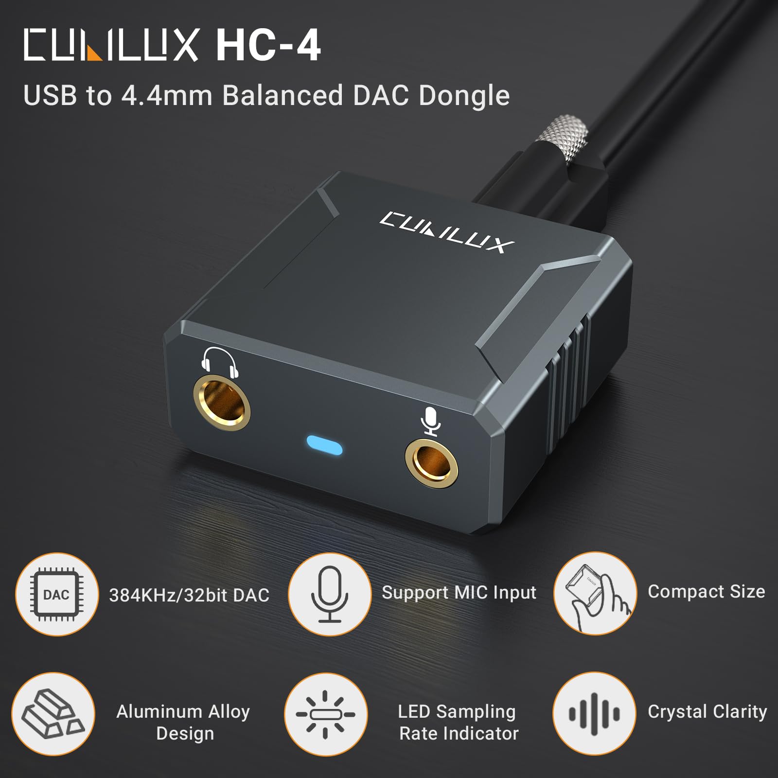 Cubilux 384KHz/32Bit HiFi USB to 4.4mm Balanced Headphone Adapter