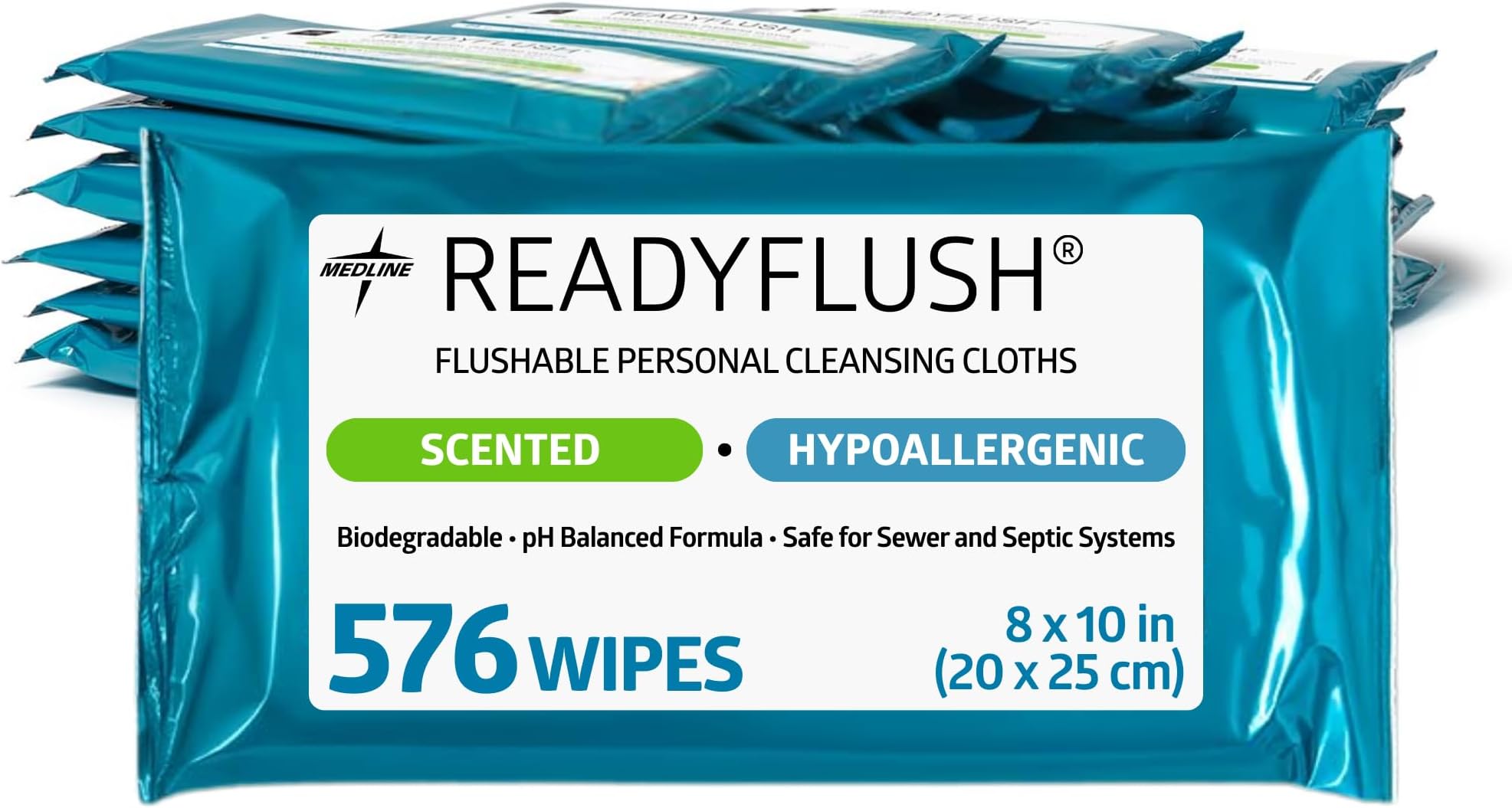 - Medline Readyflush Biodegradable Flushable Wipes, 576 wipes (24 pack of 24 wipes)