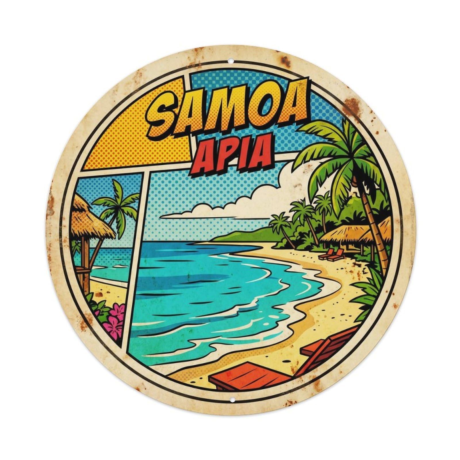 Samoa Apia Polynesia Island Comic Color Travel Metal Tin Sign