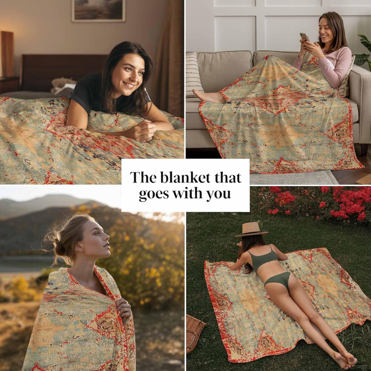 Western Rustic, Flannel Fleece Throw Blanket for Couch Chair Sofa Bed, Lightweight Soft Blanket for Women Men, Vintage Shabby Chic Tribal Patterns Ethnic Warm Cozy Blankets for All Season 50" x 60"