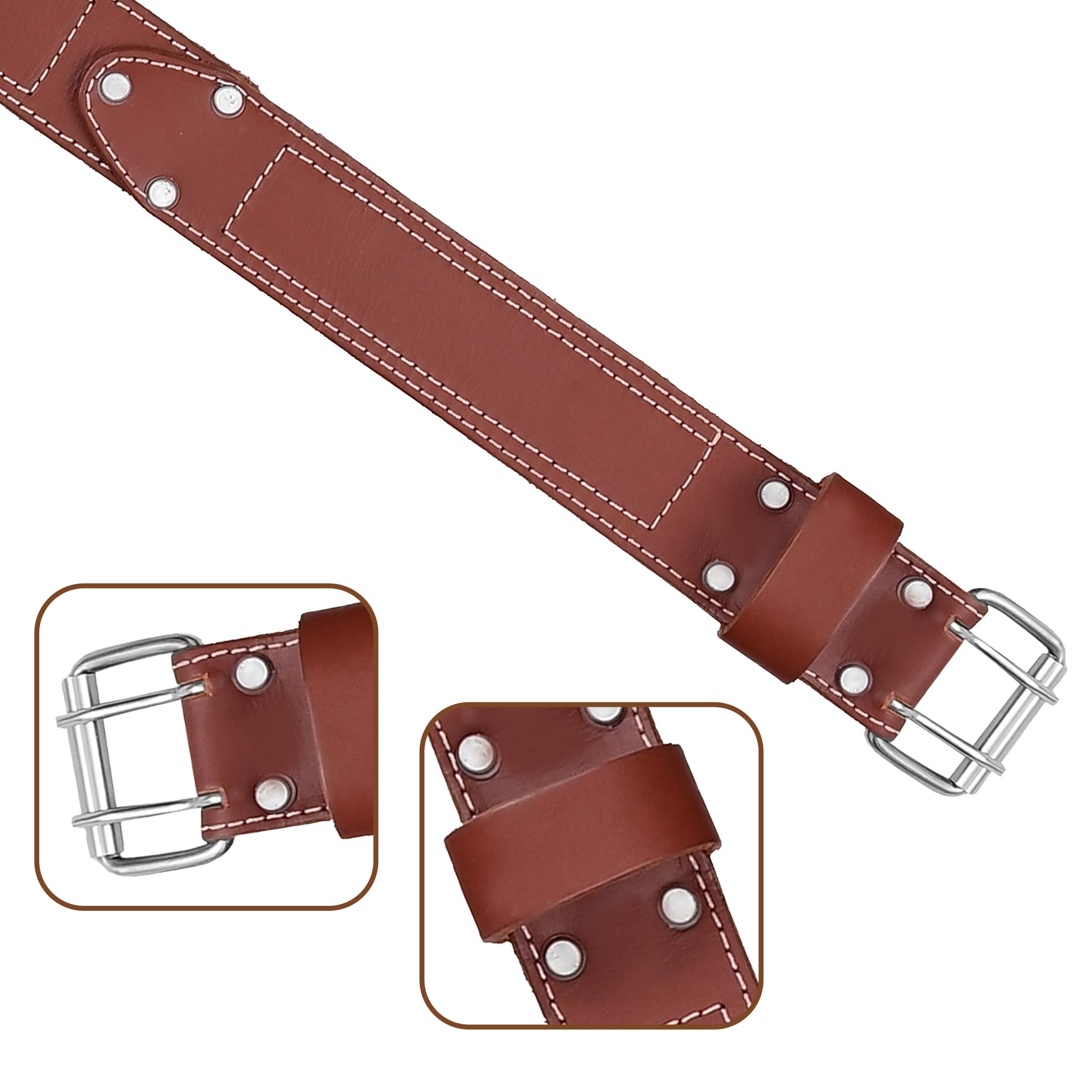 Ceinture à outils en cuir pour homme – Ceinture de travail en cuir pleine fleur de qualité 5,1 cm de large, taille réglable de 86,4 cm à 124,5 cm